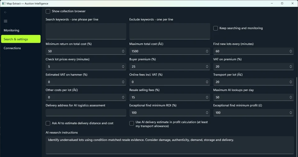 Search settings > Costs