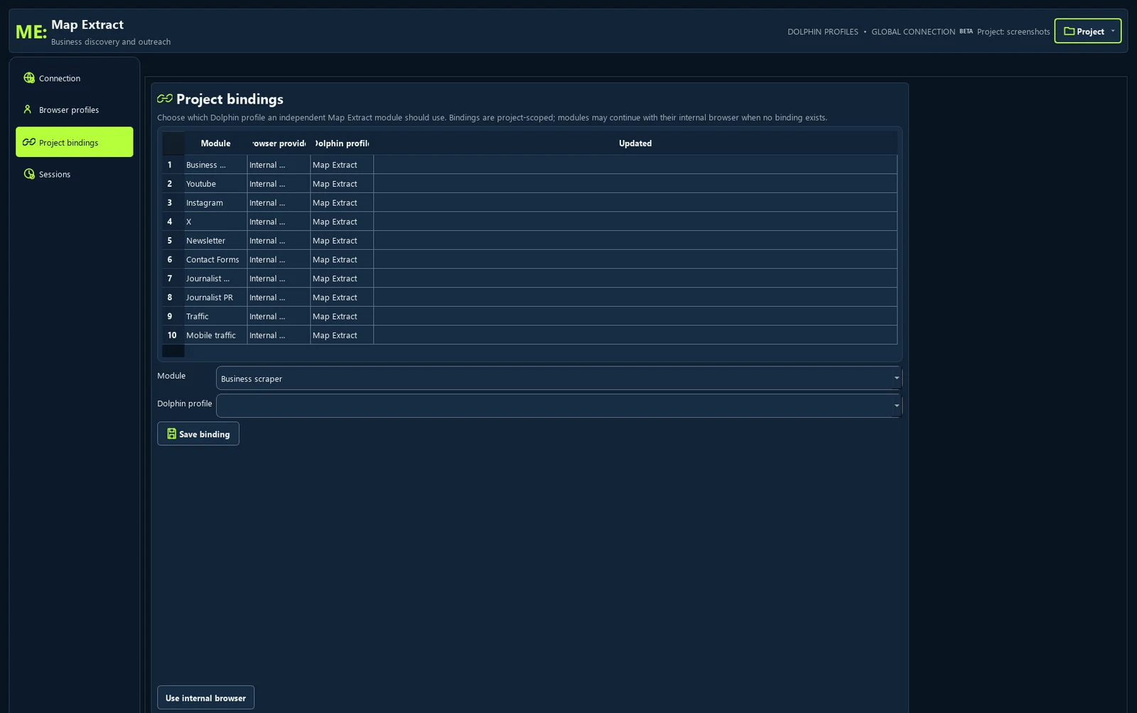 Project bindings