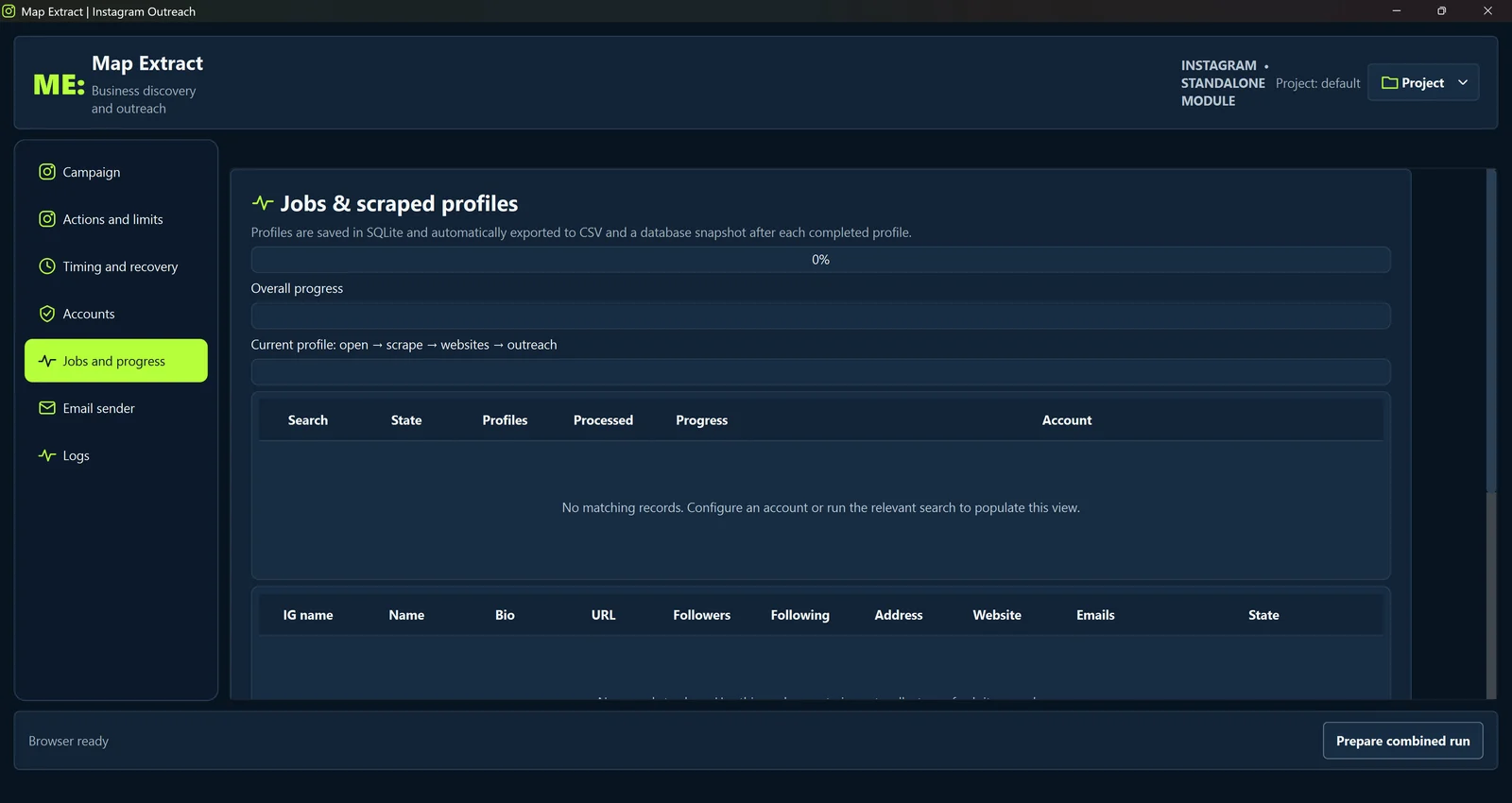Review jobs and scraped profiles