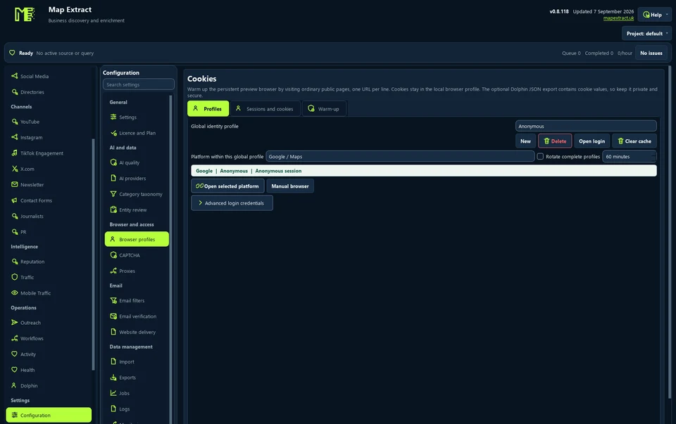 Configuration > Browser profiles
