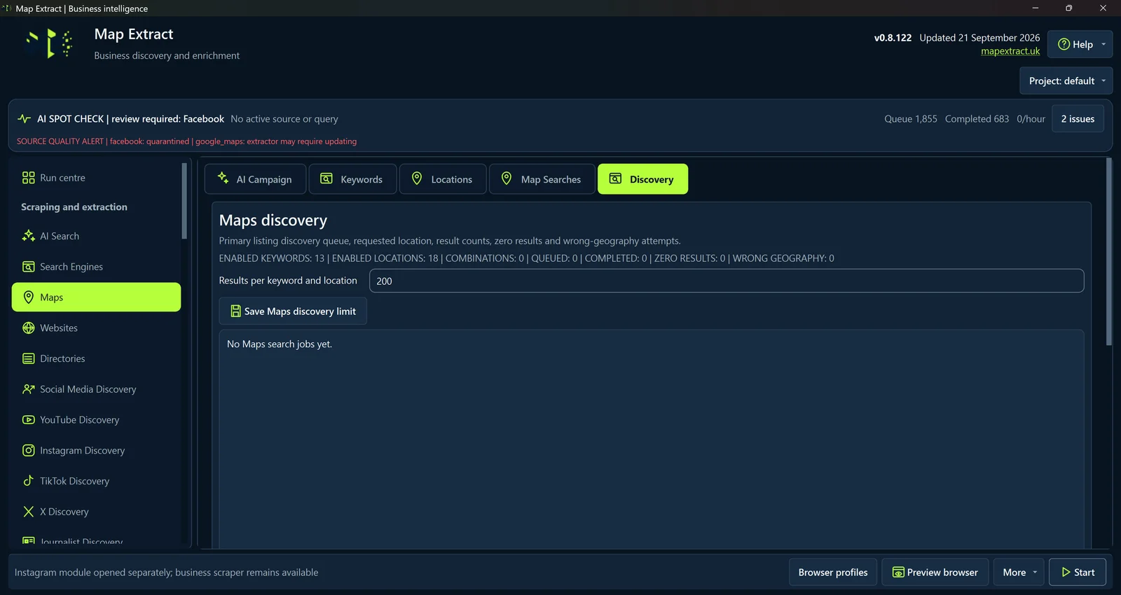 Set the discovery limit and start locally