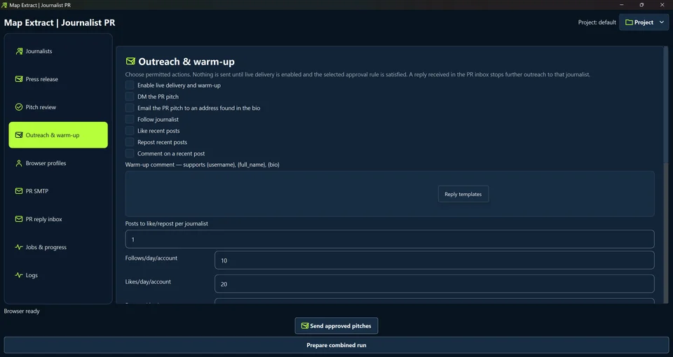 Choose permitted outreach actions