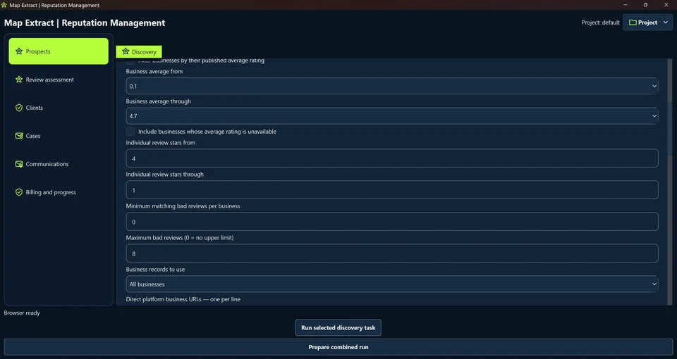 Set business and review filters