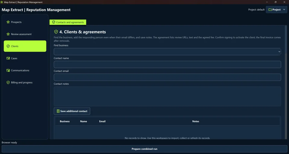 Record the client agreement