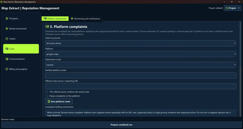 Prepare a platform complaint