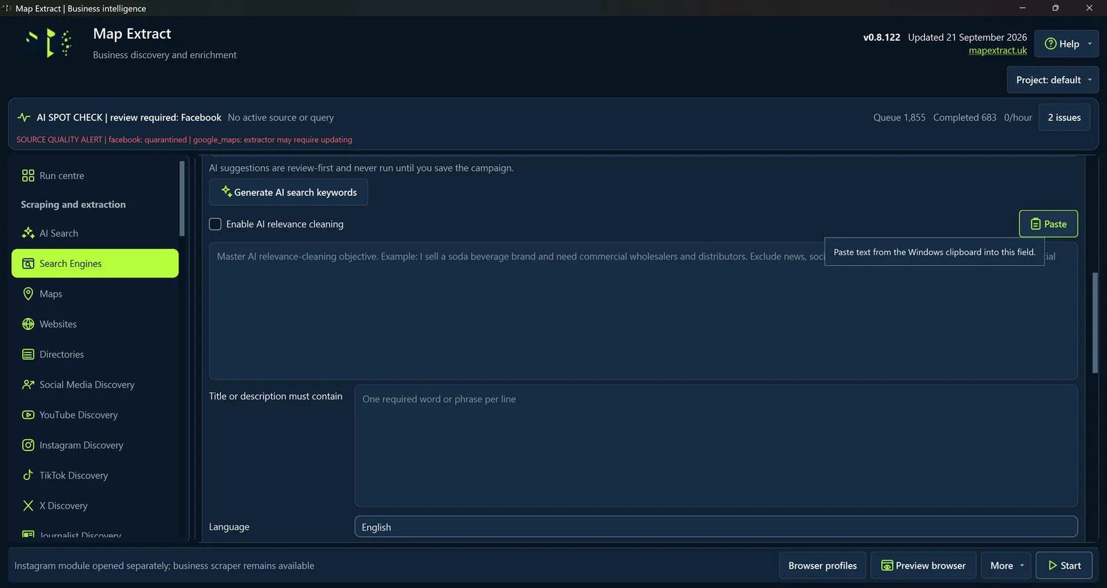 Set the AI relevance objective