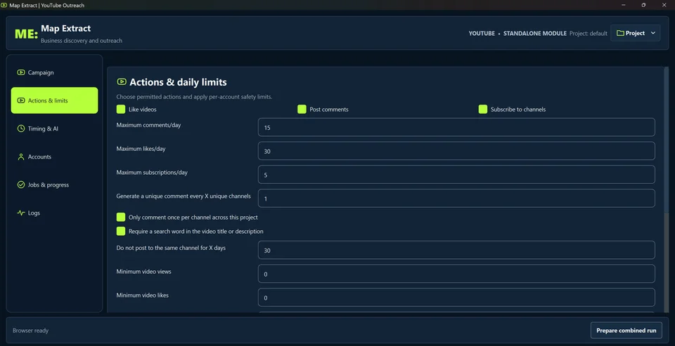Review actions and limits