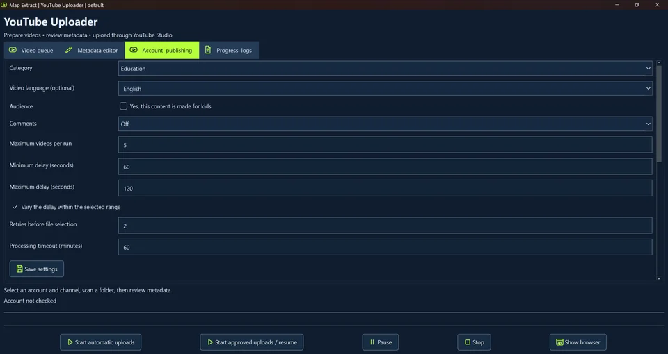 Set run limits and start the chosen upload mode